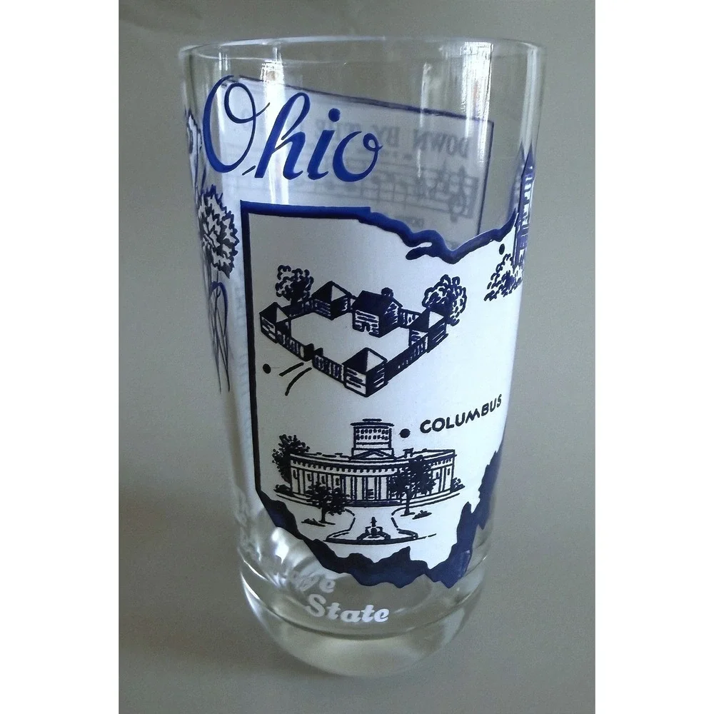 Vintage 1960s OHIO State Beverage Glass Tumbler Highball, Enamel Paint 5.25